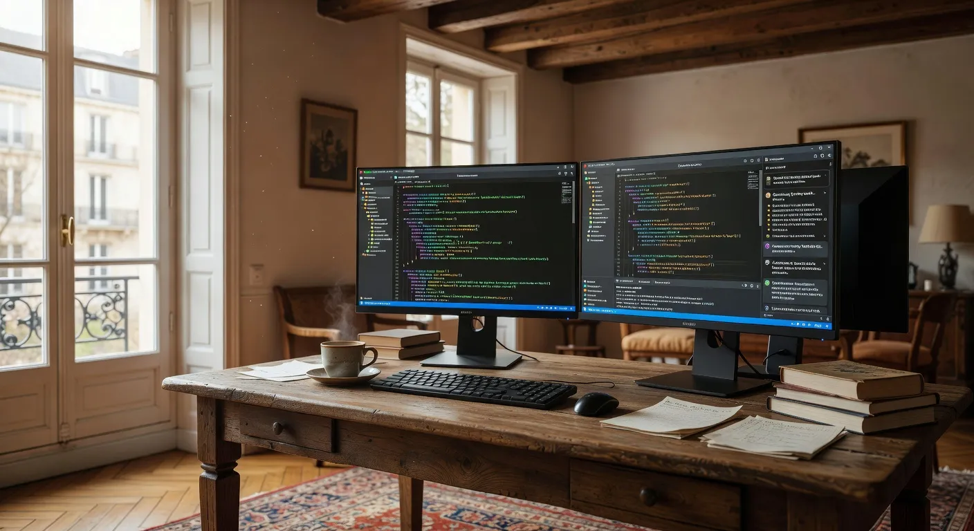 Espace de travail d&eacute;veloppeuse Symfony avec outils IA