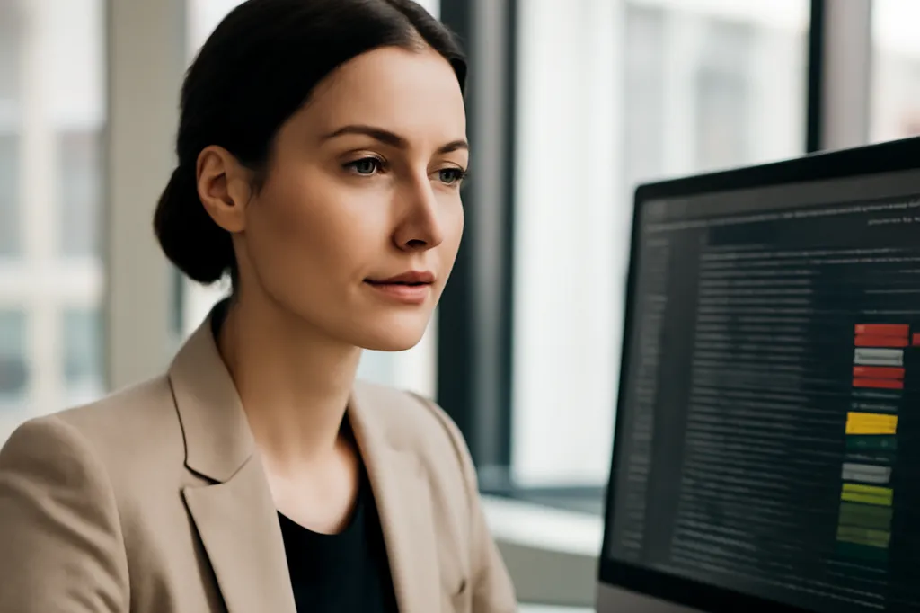 Développeuse concentrée face à un écran affichant un rapport de vulnérabilités logicielles avec indicateurs de sévérité